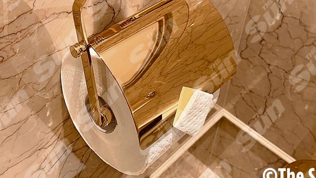 gold toilet roll holder inside Putin's luxury yacht