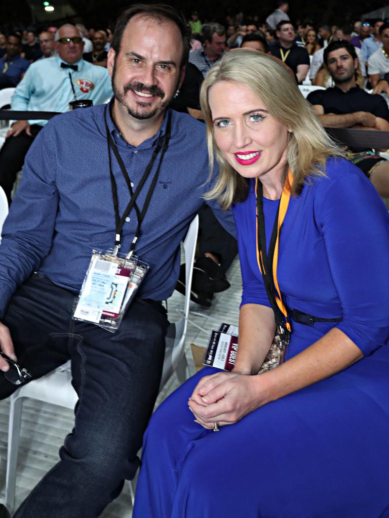 State minister Kate Jones with husband Paul at Horn-Mundine at Suncorp Stadium. Picture: Annette Dew