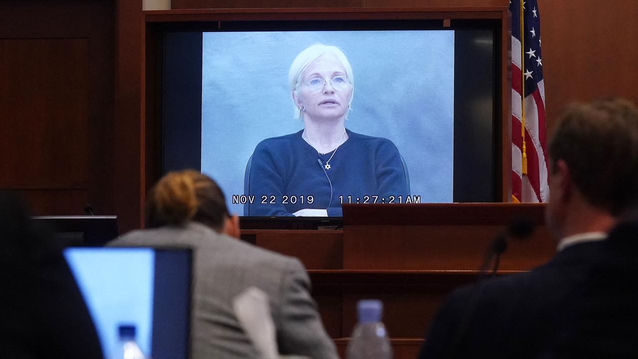 Ellen Barkin testifies in the trial between Johnny Depp and Amber Heard. (Photo by Shawn THEW / POOL / AFP)