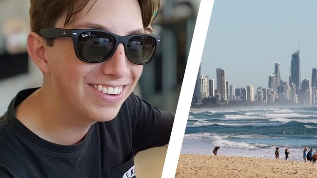 Cameron Duce who died after being allegedly bashed at Burleigh. To the right, Burleigh which was his favourite place to visit.