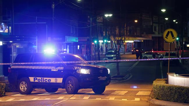 The crime scene on Burwood Rd, Belmore. Picture: Bill Hearne