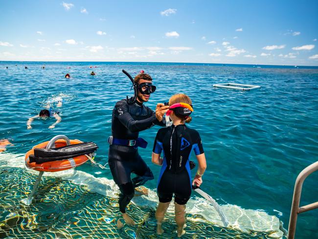 Getting ready to snorkel at Moore Reef Ponton.