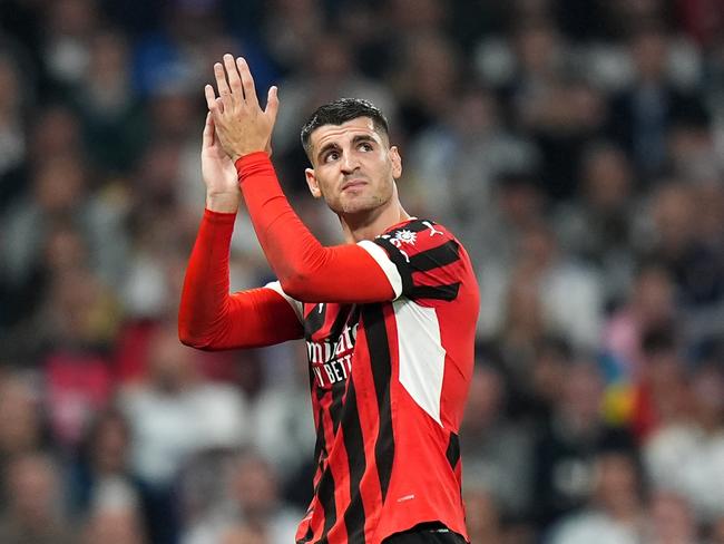 Former Real Madrid striker Alvaro Morata applauds the AC Milan fans. Picture: Angel Martinez/Getty Images