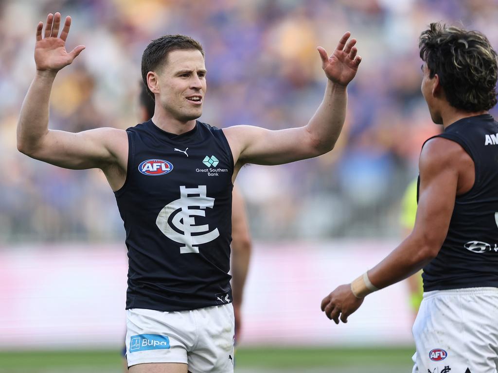 The Blues are back in the eight with one round to play after their win over West Coast. Picture: Will Russell/AFL Photos via Getty Images