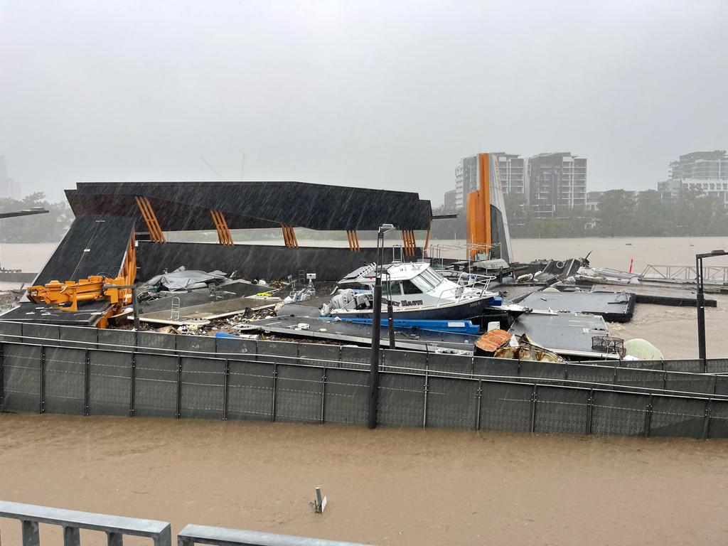 Boats and debris have slammed into Milton Terminal. Picture: Steve Pohlner