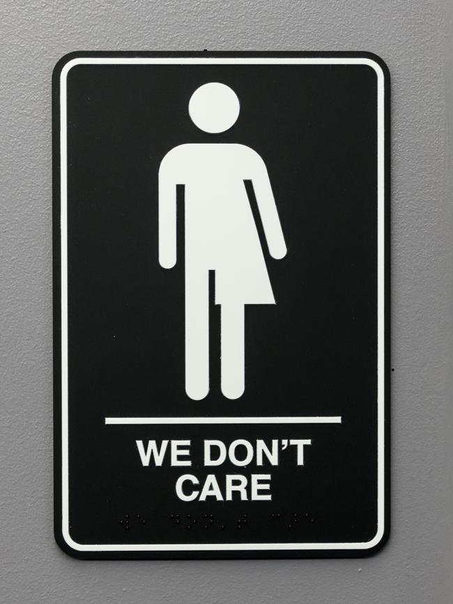 A sign placed outside a unisex restroom in North Carolinain protest of the state’s notorious HB2 bathroom law.