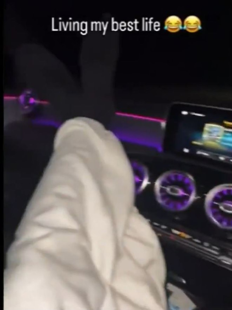 The video shows Thomas with his feet up on the centre console while driving. Pic: Instagram