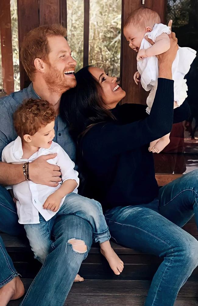 Archie and Lilibet – seen here on their family’s 2021 Christmas card – have been kept out of the spotlight.