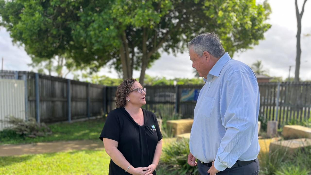 Kalyan Housing Services Manager Louise O'Brien and local MP Andrew Wilcox at a press conference out the front of Kalyan youth service.