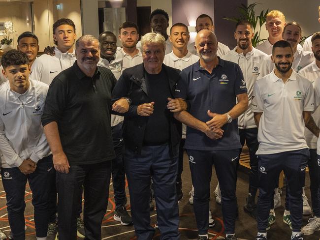 Ange Postecoglou and Guus HIddink meet the Socceroos in London