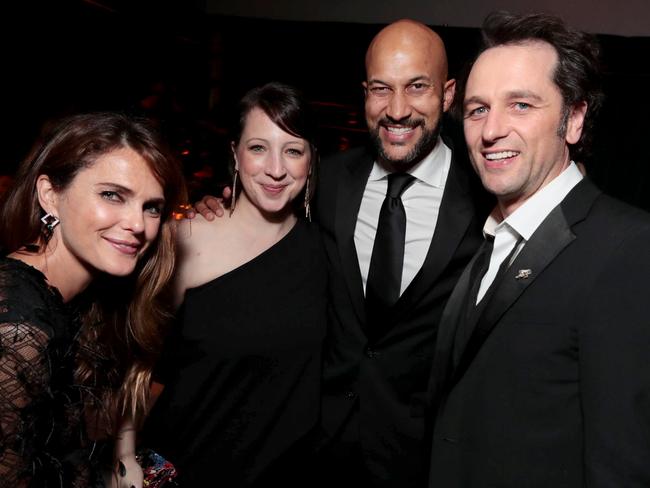 The Americans actors and real life husband and wife Keri Russell (far left) and Matthew Rhys (far right) with producer Elisa Pugliese and actor Keegan-Michael Key at the Netflix Primetime Emmys Party. Picture: Shutterstock / Splash News