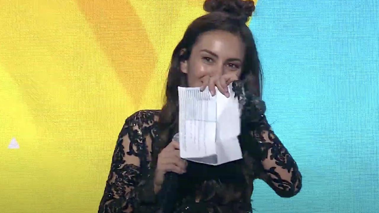 It’s believed Amy Shark missed a line about Mr Handlin in her notes while giving her speech.