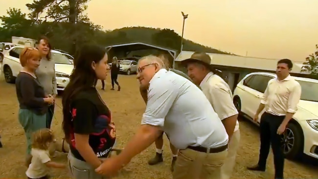 Scott Morrison was heckled by locals in Cobargo during a visit. Picture: Supplied