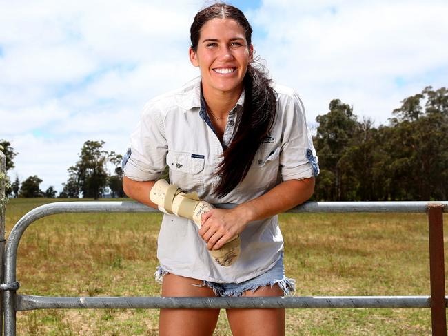 Australian Women's Rugby Sevens’ star Charlotte Caslick is recuperating from a hand injury on her farm at Stanthorpe. Picture: Adam Head