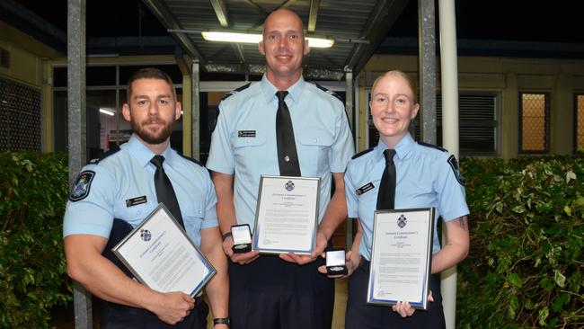 Constable Kieran Peters, Senior Constable Peter Alexander and Constable Ellie Mason received Assistant Commissioner's Certificates. Picture: Natasha Emeck