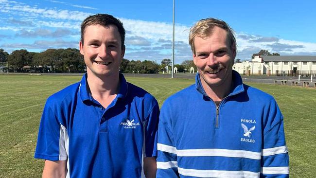 Jayden Eldridge (right) will coach Penola next season. Picture: Penola Football Club