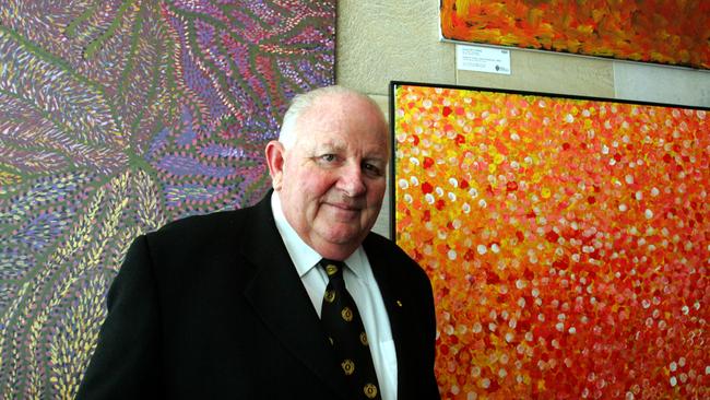 Dr. Patrick Corrigan Honorary Cocktails, Bond University. Dr. Patrick Corrigan has donated over 80 indigenous Australian artworks to the university. Reporter: Ben Dillaway.