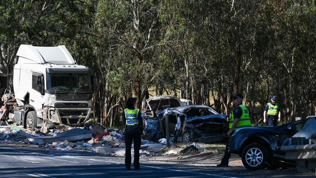 November 4: Major Crash investigators on the scene of a serious accident near Wattle Flat along the Fleurieu Peninsula. Photo: Naomi Jellicoe