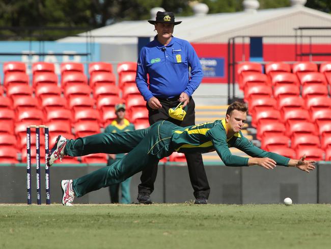 Cricket, Australia XI team playing England Lions in a one-day match at Metricon Stadium. Gold Coaster Matt Kuhnemann. Pic Mike Batterham