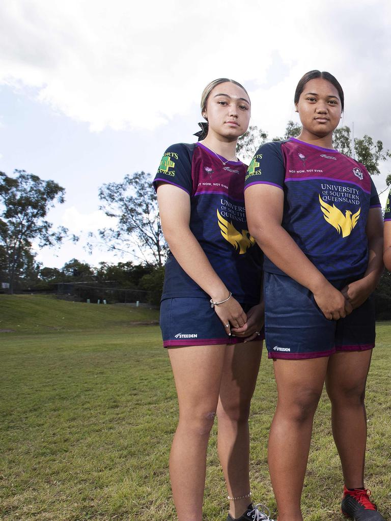 Ariana Henderson and Lina Tanielu of Ipswich SHS. (News Corp/Attila Csaszar)