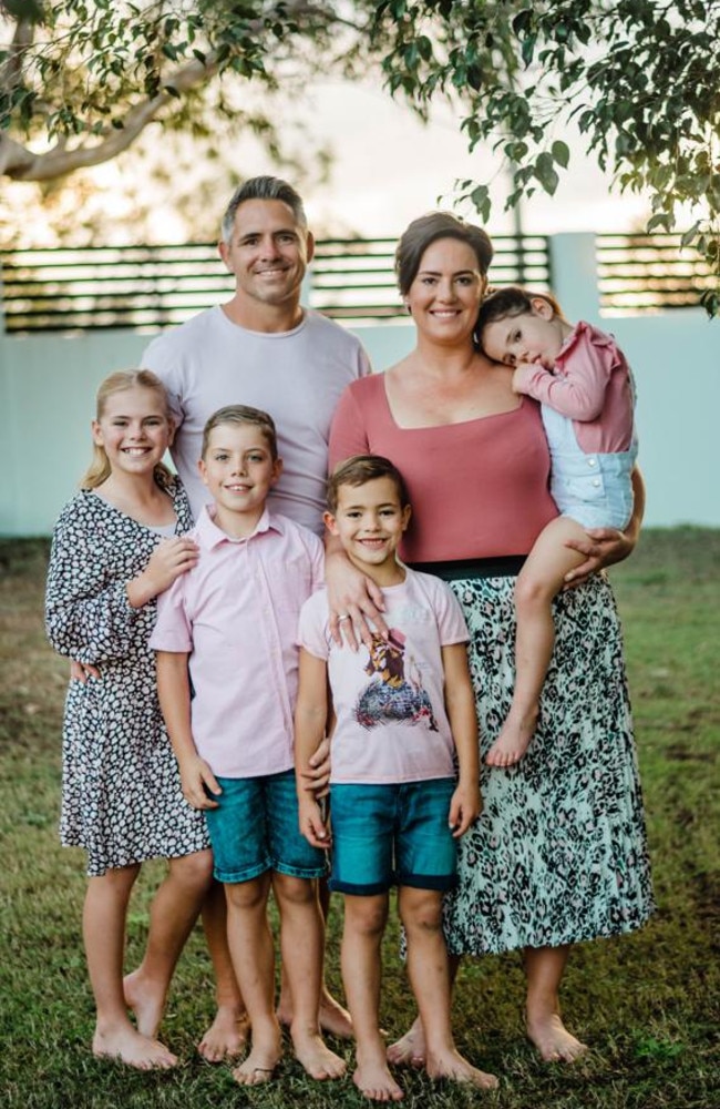 Corey and Margaux Parker with children Memphis, 11, Wylei, 10, Jagger, 7, and River, 5. Picture: Tara Price Entwined Photography