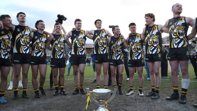 Tigers celebrate. TSL grand final Kingborough Tigers V North Launceston. Picture: Nikki Davis-Jones