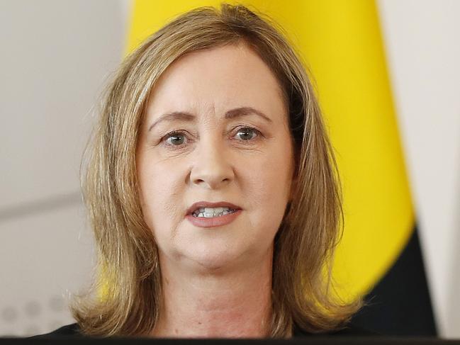 BRISBANE, AUSTRALIA - NewsWire Photos DECEMBER 15, 2022:  Queensland Health Minister Yvette D'Ath pictured addressing the media at One William St regarding the DNA Inquiry Report. Picture: NCA NewsWire / Josh Woning