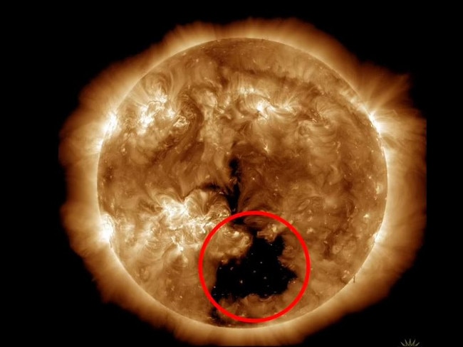 The Sun has developed a massive “coronal hole,” 20 times larger than Earth, marking the second such occurrence in a week. Picture: NASA