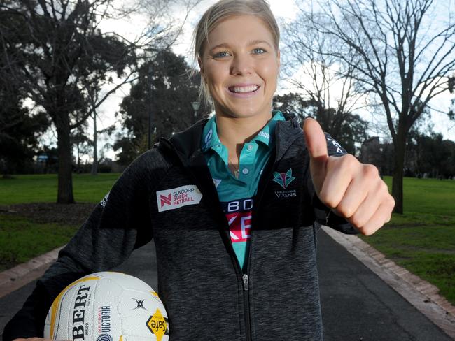 Kate Moloney of the Melbourne Vixens at the press announcement of the Victorian government's Sports Alliance. Picture: Andrew Henshaw