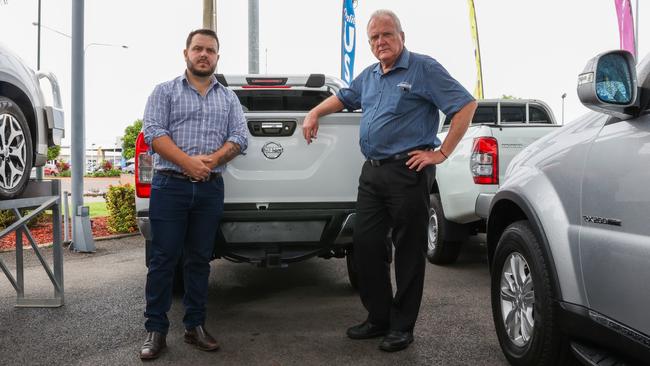 Herbert MP Phillip Thompson with Auto Centre Townsville's dealer principal Warren Figg. Picture: Supplied.