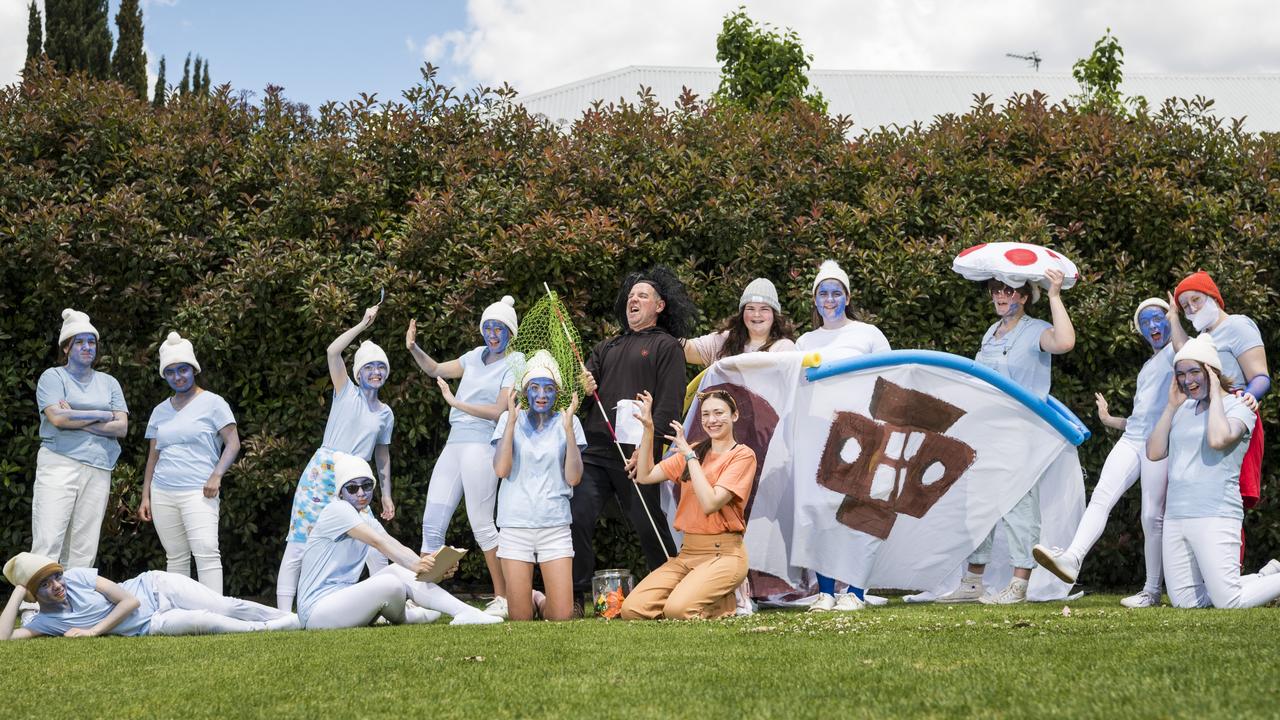 The CSW pastoral care group dressed up as characters from The Smurf's as St Ursula's College students dressed up for their boat race during St Ursula's Week, Wednesday, October 20, 2021. Picture: Kevin Farmer