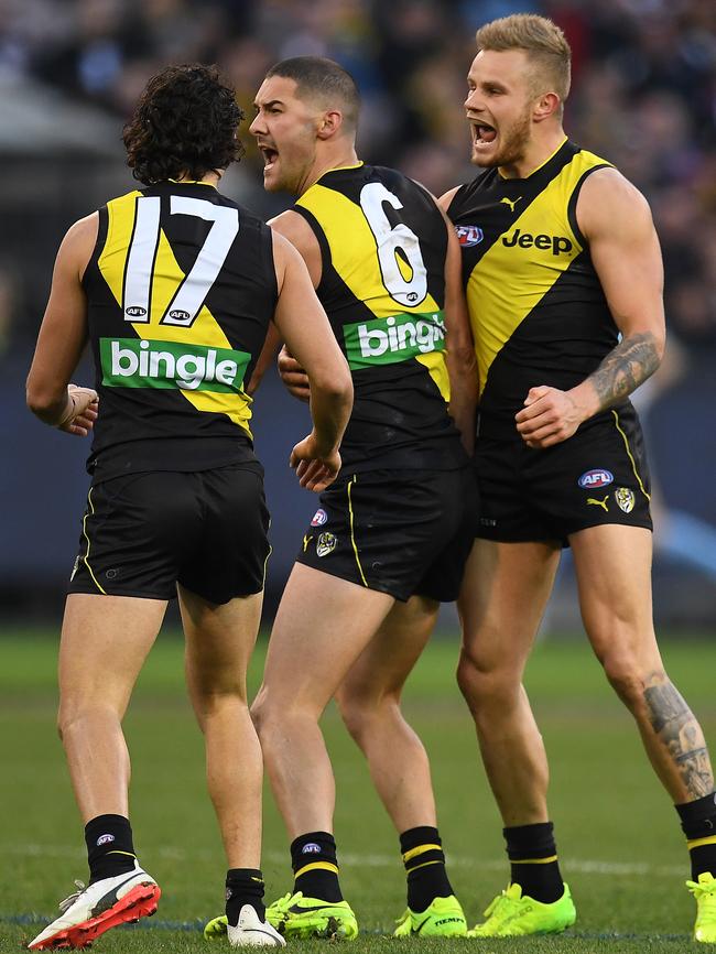 Tigers players secured the a finals spot. Picture: AAP