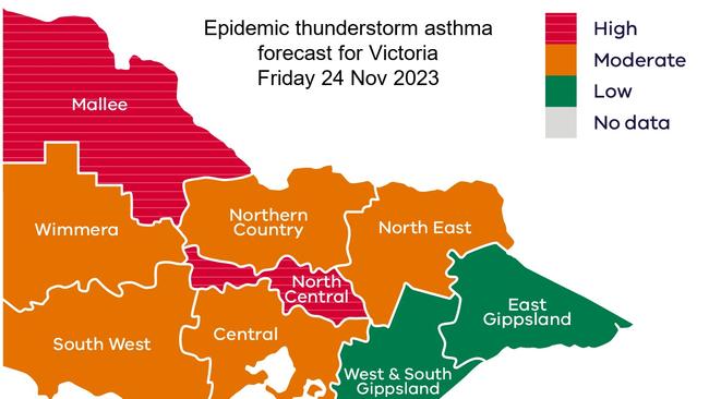 The asthma forecast for Friday. Picture: Department of Health