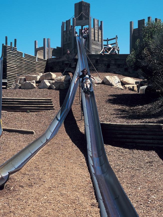 The slippery dips at St Kilda Adventure Playground.