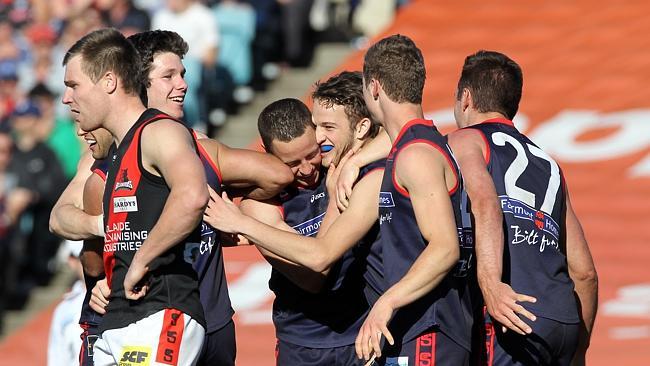  James Aish celebrates a goal during the 2012 SANFL grand final. His finals exploits impressed veteran teammate Brett Zorzi. 