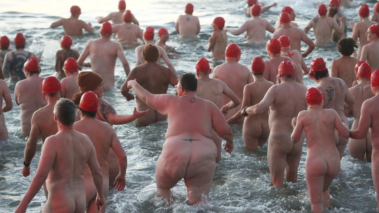 Nude Solstice Swim at Long Beach Sandy Bay as part of Dark Mofo 2022. Picture: Nikki Davis-Jones