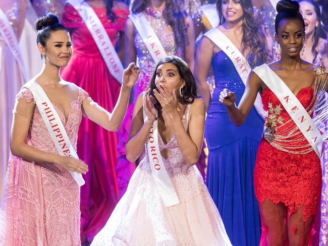 Miss Puerto Rico Stephanie Del Valle reacts after winning the in the Grand Final of the Miss World 2016 pageant at the MGM National Harbor December 18, 2016 in Oxon Hill, Maryland. Picture: AFP