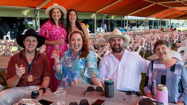 Allie Potter, Isabelle Mangohig, Brad Duke, Lauren Griffiths, Brendan Griffiths and Marl Griffiths at the Chief Minister's Cup Day at the Darwin Turf Club on Saturday, July 13. Picture: Pema Tamang Pakhrin