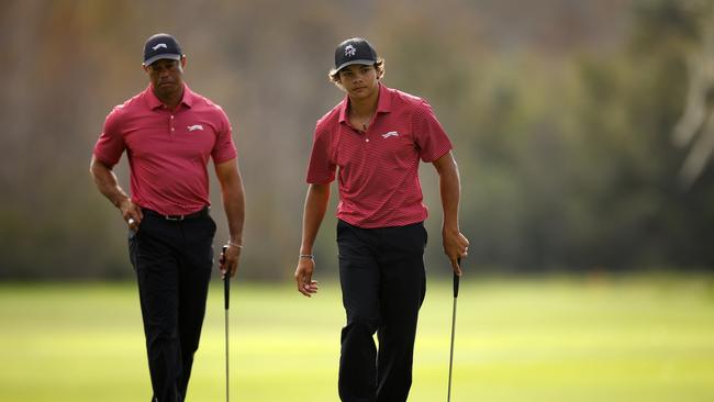 Tiger and Charlie came up short. (Photo by Mike Ehrmann/Getty Images)