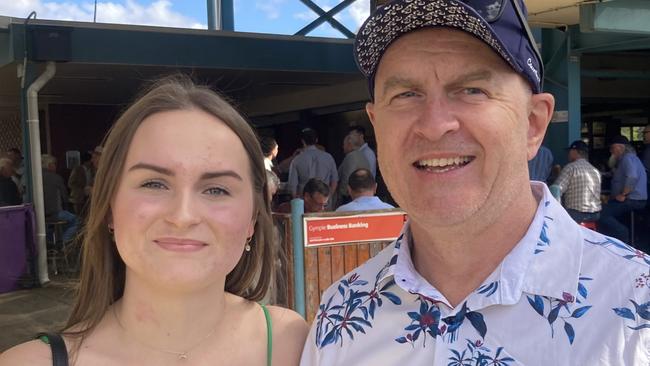 Olivia and Glen Madsen enjoy a day of fun at the Gympie Races on Saturday, July 15, 2023.