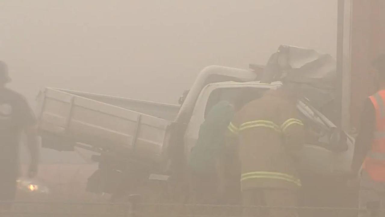 At least twenty people have been treated by paramedics after a multi-car crash west of Melbourne, with two people rushed to hospital. Picture: Nine News