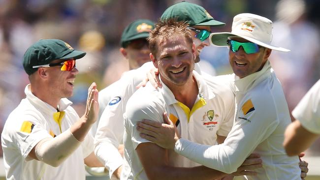 Ryan Harris celebrates his dismissal of Joe Root in the 2013 Ashes. Picture: Michael Dodge