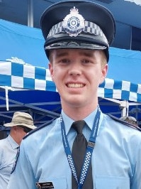 New Roma Police Station recruit Constable Chris Nicholson at his swearing in ceremony. Picture: Queensland Police Media.