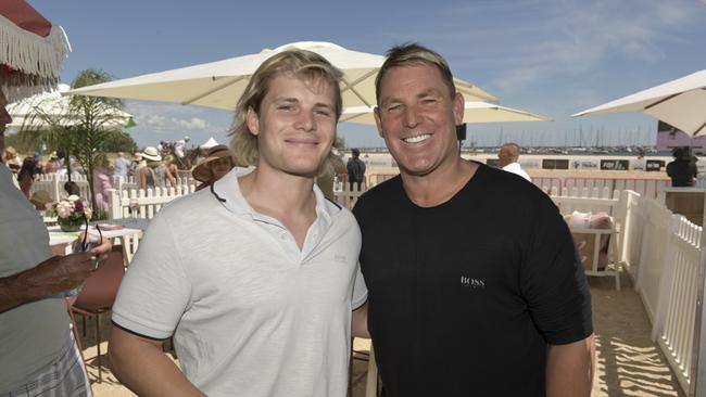 Shane Warne with son Jackson. Picture: WireImage