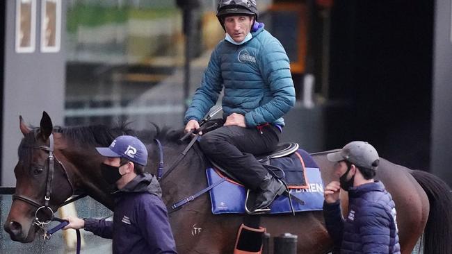 Russian Camelot and Damien Oliver get a look at The Valley. Picture: Getty Images