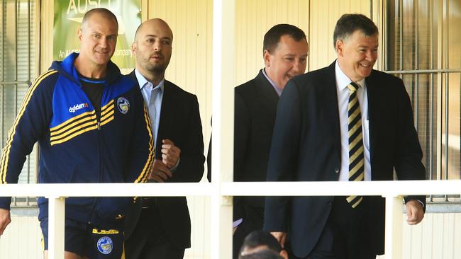 Interim Parramatta Eels Boss Max Donnelly, right, with coach Brad Arthur.