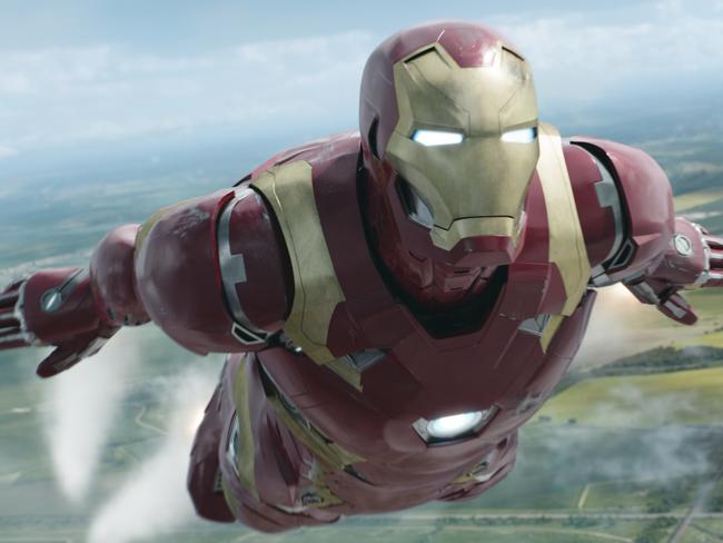 Downey’s Iron Man in action in 2016’s Captain America: Civil War. The actor kickstarted the Marvel Cinematic Universe 10 years ago with the first stand-alone Iron Man movie. Picture: Marvel Studios/Disney