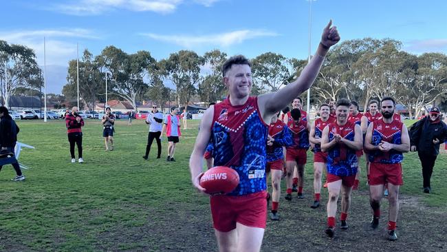 Lockleys footballer Ben Haren after kicking 100 goals last year. Picture Lockleys Football Club