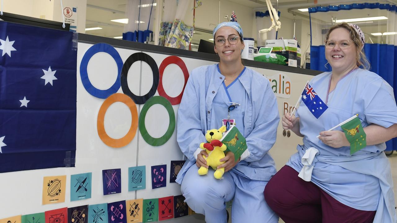 Registered Nurses PACU Mackenzie Lamb and Sarah Brown embrace the Olympic spirit