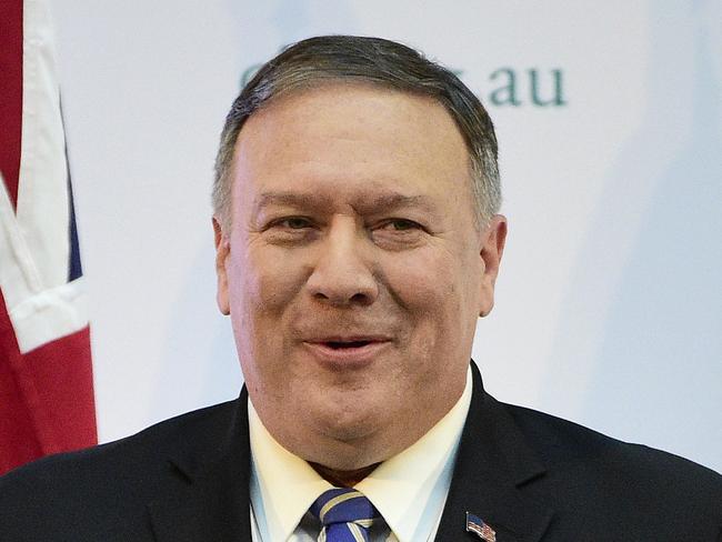 US Secretary of State Mike Pompeo is seen during a remarks session of AUSMIN at the The State Library of N.S.W.  Sydney, Sunday, August 4, 2019. The 2019 Australia-United States Ministerial Consultations (AUSMIN) brings together the Australian Minister for Foreign Affairs and Minister for Women, the Australian Minister for Defence, the United States Secretary of State and United States Secretary of Defense to discuss key strategic developments and to further strengthen our alliance. (AAP Image/Bianca De Marchi) NO ARCHIVING